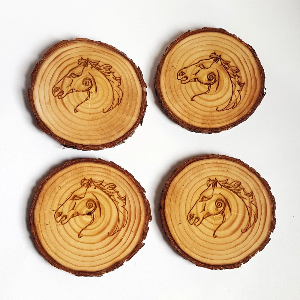 Celtic Horse Wood Round Coaster Set of four